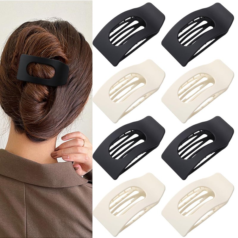 Drealoe 8 Pack Black White Flat Hair Clips for Women – Large Matte Rectangle No-Slip Claw Clips for Thick & Thin Hair, Strong Hold Square Hair Accessories - Image 1